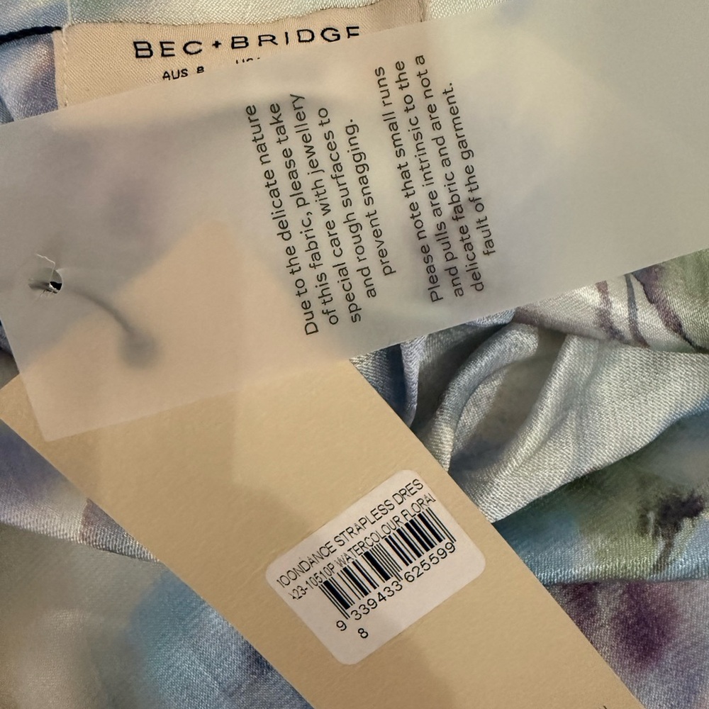 NWT BEC + BRIDGE Strapless Watercolor Moondance Maxi Dress Size 8 - Picture 7 of 8